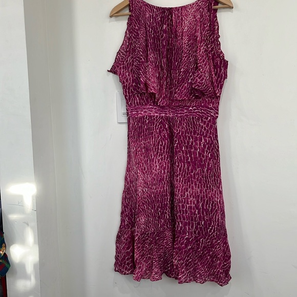 Cynthia Steffe Carey Silk Chiffon Fuchsia Printed Ruffle Lined Dress size 10 - Picture 9 of 15